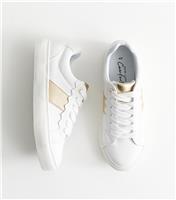 Women's Gold Contrast Trim Faux Leather Trainers Vegan New Look