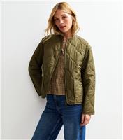 Women's Dark Khaki Quilted Padded Jacket New Look