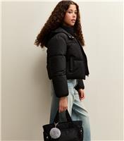 Girls' Black Cropped Puffer Jacket New Look