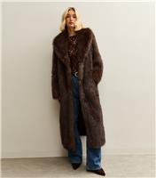 Women's Dark Brown Faux Fur Longline Coat New Look