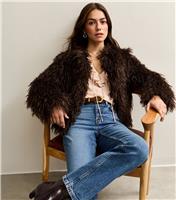 Women's Petite Dark Brown Faux Fur Coat New Look