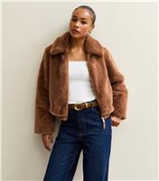 Women's Petite Tan Faux Fur Jacket New Look