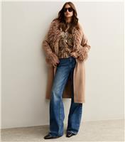 Women's Mink Faux Fur Trimmed Faux Suede Coat New Look