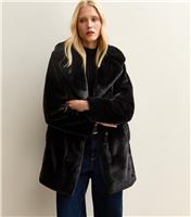 Women's Black Faux Fur Midi Coat New Look