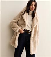 Women's Stone Faux Fur Midi Coat New Look