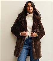 Women's Brown Faux Fur Midi Coat New Look