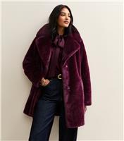 Women's Burgundy Faux Fur Midi Coat New Look