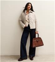Women's Off White Corduroy Collar Quilted Jacket New Look