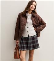 Women's Dark Brown Corduroy Collar Quilted Jacket New Look