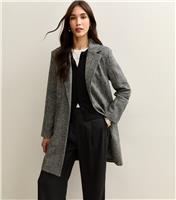 Women's Black Check Collared Coat New Look