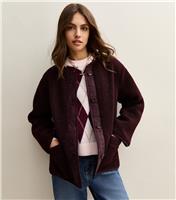 Women's Dark Burgundy Borg Button Through Jacket New Look