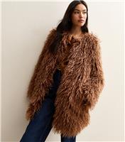 Women's Tan Fur Midi Coat New Look