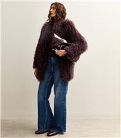 Women's Dark Burgundy Faux Fur Midi Coat New Look