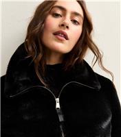 Women's Black Faux Fur Bomber Jacket New Look
