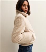 Women's Off White Faux Fur Bomber Jacket New Look