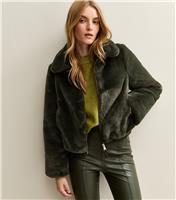 Women's Khaki Faux Fur Bomber Jacket New Look