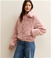 Women's Pink Faux Fur Bomber Jacket New Look