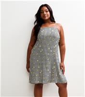 Women's Plus Size Black Gingham Check Floral Print Mini Dress Curves New Look