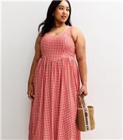 Women's Plus Size Red Gingham Double Bow Back Midi Dress Curves New Look