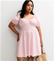 Women's Plus Size Light Pink Gingham Check Milkmaid Mini Dress Curves New Look
