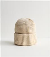 Cream Chunky Ribbed Knit Beanie New Look
