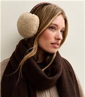 Brown Embroidered Trim Borg Earmuff New Look