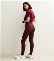 Women's Burgundy Seamless Ribbed Jersey Leggings New Look