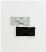 Pack of 2 Black and Grey Knotted Bow Headbands New Look