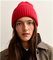 Bright Red Ribbed Knit Beanie New Look