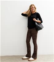 Women's Maternity Brown Leopard Print Over Bump Kick Flare Leggings New Look