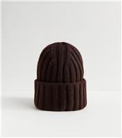 Dark Brown Thick Rib Beanie New Look