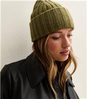 Dark Khaki Thick Rib Beanie New Look