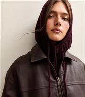 Dark Burgundy Ribbed Knit Balaclava New Look