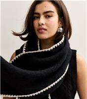 Black Heavyweight Contrast Whipstitched Scarf New Look