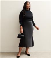 Women's Plus Size Black Satin Midi Skirt Curves New Look