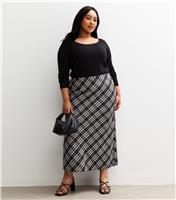 Women's Plus Size Black Checked Midi Skirt Curves New Look