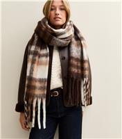 Brown Checked Heavyweight Scarf New Look