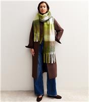 Green Heavyweight Checked Scarf New Look