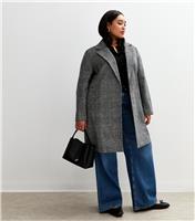 Women's Plus Size Black Check Pattern Unlined Tailored Jacket Curves New Look