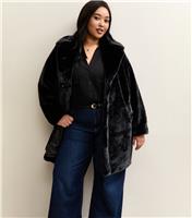 Women's Plus Size Black Faux Fur Midi Coat Curves New Look