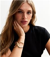 Gold Tone Open Wrap Around Hinge Cuff Bracelet New Look
