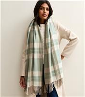 Green Midweight Checked Scarf New Look