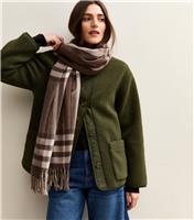 Brown Midweight Checked Scarf New Look