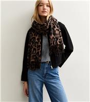 Brown Leopard Print Knitted Scarf New Look
