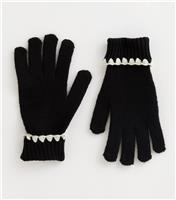 Black Contrast Whipstitch Gloves New Look