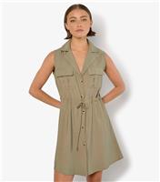 Women's Khaki Utility Shirt Dress Apricot New Look