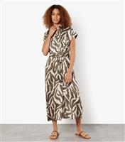 Women's Khaki Zebra Print Textured Midi Shirt Dress Apricot New Look