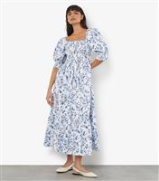 Women's White Floral Print Shirred Maxi Dress Apricot New Look