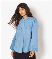 Women's Blue Denim Shirt Apricot New Look