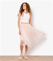 Women's Pink Sequinned Tulle Midi Skirt Apricot New Look